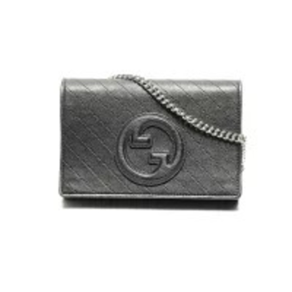 Gucci Leather Blondie Chain Shoulder Bag Navy Blue - Picture 2 of 13